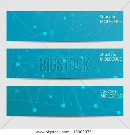 Abstract Geometric Banners Molecule And Communication. Science And Technology Design, Structure Dna,