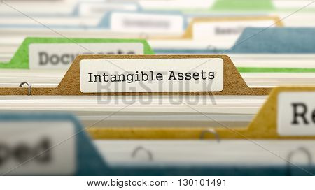 Intangible Assets Concept. Colored Document Folders Sorted for Catalog. Closeup View. Selective Focus. 3D Render.