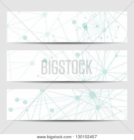 Abstract Geometric Banners Molecule And Communication. Science And Technology Design, Structure Dna,