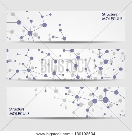 Abstract Geometric Banners Molecule And Communication. Science And Technology Design, Structure Dna,