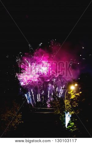 Fireworks in Odintsovo town (Moscow region). Victory day May 9 2016. Russia.