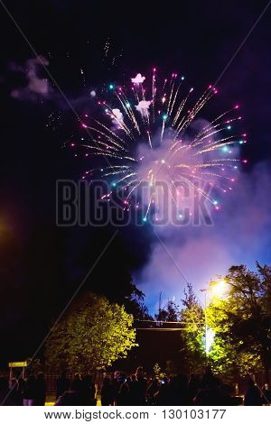 Fireworks in Odintsovo town (Moscow region). Victory day May 9 2016. Russia.