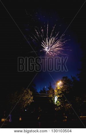 Fireworks in Odintsovo town (Moscow region). Victory day May 9 2016. Russia.
