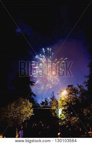 Fireworks in Odintsovo town (Moscow region). Victory day May 9 2016. Russia.
