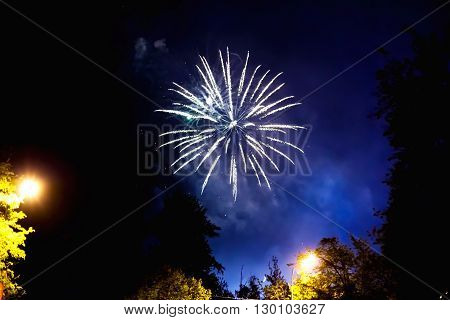 Fireworks in Odintsovo town (Moscow region). Victory day May 9 2016. Russia.