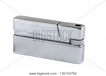 Silver metal lighter isolated on white background closeup clipping path