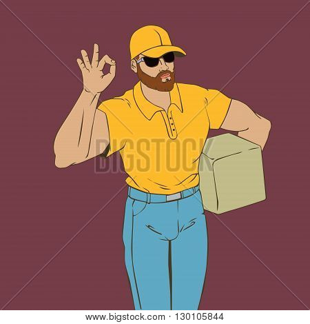 Vector illustration with hipster man plumber in cool retro style