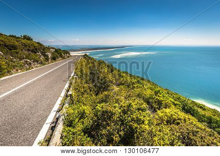 View of the beautiful coastal landscapes of the Arrabida region located on Setubal Portugal.
