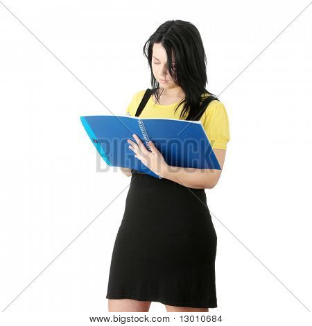 Portrait of corpulent student woman