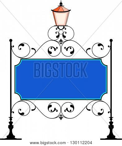 Wrought Iron Signage With Lamp, Lantern Vector Illustration