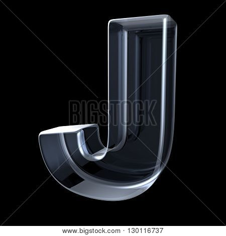 Transparent x-ray letter J. 3D render illustration on black background