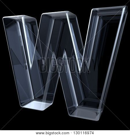 Transparent x-ray letter W. 3D render illustration on black background