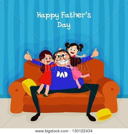 Cute daughters hugging and kissing their father on occasion of  Happy Father's Day celebration.