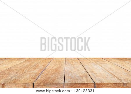 Top of wooden table on white background, stock photo