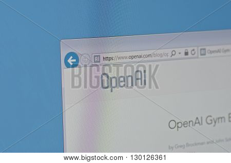 Saransk, Russia - May 17, 2016: A computer screen shows details of OpenAI main page on May 17, 2016. Selective focus.
