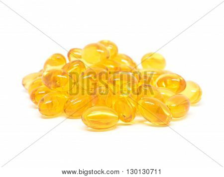 Omega 3 soft gel capsules on white background