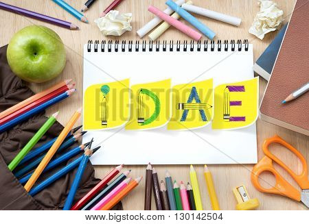 "Idae" on note paper about with education concept.