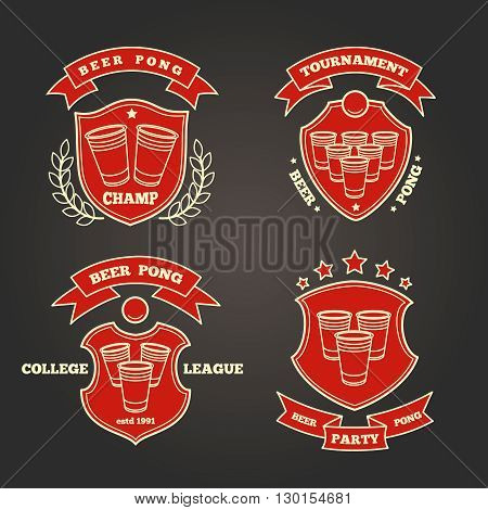 Thin line beer pong signs for beer pong party or beer pong tournament. Vector illustration