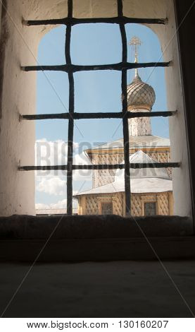 Rostov the Great in spring view to the kremlin Odigitria Church. The Golden Ring of Russia