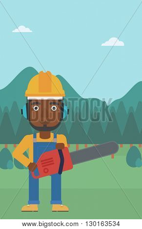 Lumberjack with chainsaw.
