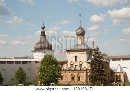 Rostov the Great in spring view to the kremlin Odigitria Church. The Golden Ring of Russia
