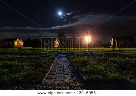 Nighten village with Moon and other lighters