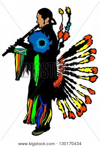 Native American in ancient clothes on a white background