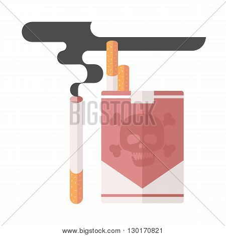 Icons about smoking, vector illustration flat, the dangers of smoking, a pack of cigarettes, nicotine dangerous smoke, danger to life and limb due to nicotine