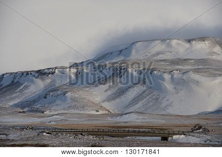Winter landscape with mountain and lot of snow