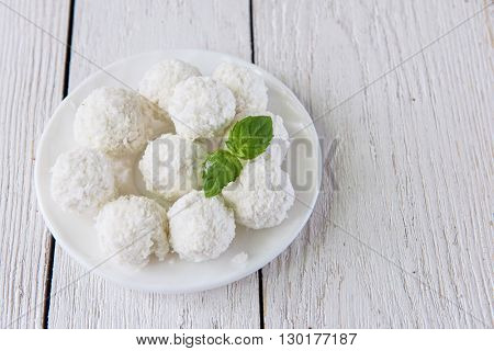 Homemade candies with coconut