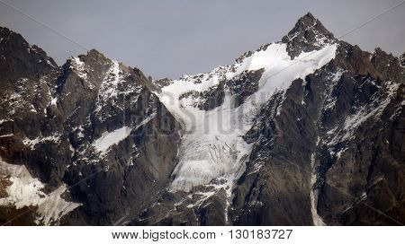 View of snow capped Himalayan mountain range, Shimla,  Himachal Pradesh, India.