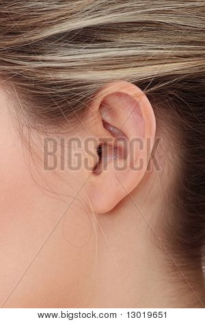 Junge caucasian Frau Ohr Closeup.