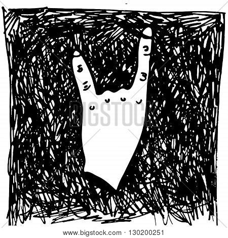 Hand drawn vector ilustration rock-n-roll hand gesture