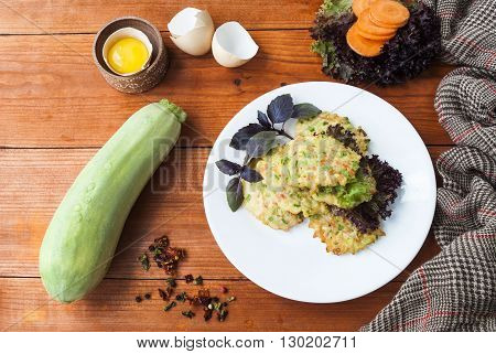 dish of zucchini and carrots, healthy food.