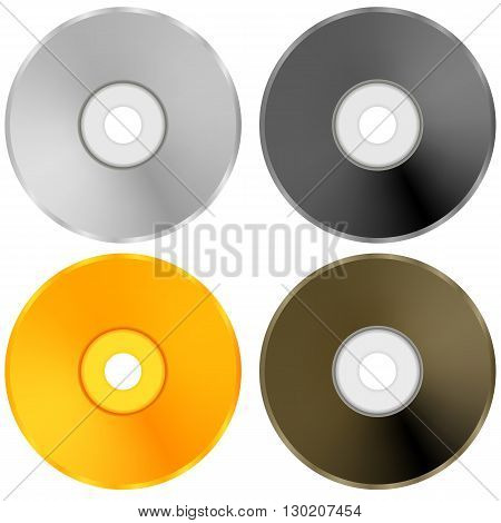 Colorful Realistic Compact Disc Collection Isolated on White Background