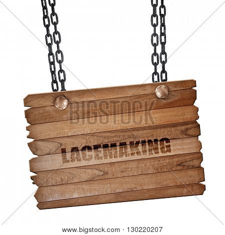 lacemaking, 3D rendering, wooden board on a grunge chain