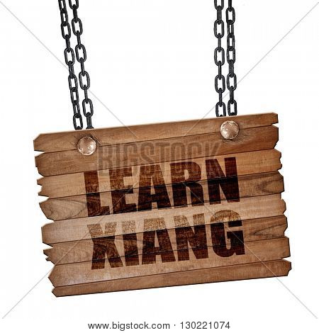 learn xiang, 3D rendering, wooden board on a grunge chain