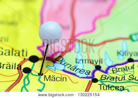Macin pinned on a map of Romania