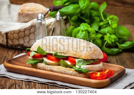 Ciabata With Mozzarella, Tomato And Basil