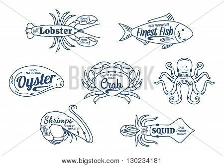 Seafood Shop Logo. Seafood Thin Line Icons Set
