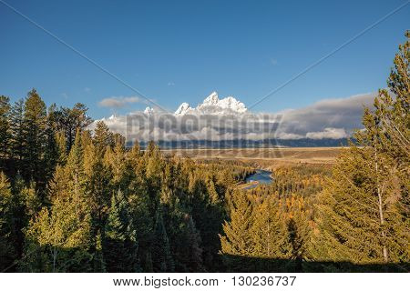 tetons in fall fem the snake river overlook