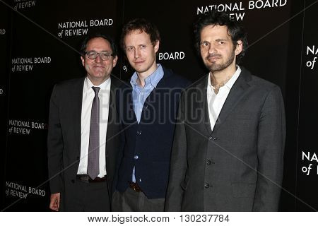NEW YORK-JAN 5:(L-R) Sony Pictures Classics Co-President Michael Barker, actors Geza Rohrig & Laszlo Nemes at 2015 National Board of Review at Cipriani 42nd Street on January 5, 2016 in New York City.