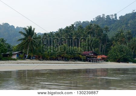 Tioman Island/Malaysia - September 2012: Juara beach resort on the Juara beach, Tioman Island, Malaysia.