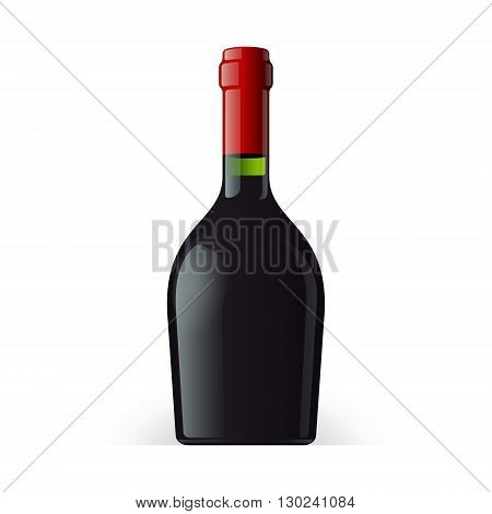 Wine, Cognac, Brandy Or Whiskey Bottle Short And Stout On White Background Isolated. Ready For Your Design. Product Packing Vector EPS10