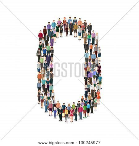 Large group of people foming number 0 on white background: different casual people collection