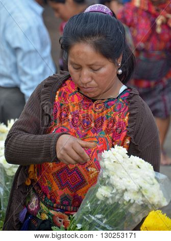 CHICHICASTENANGO GUATEMALA APRIL 29 2016: Portrait of a Mayan woman. The Mayan people still make up a majority of the population in Guatemala,