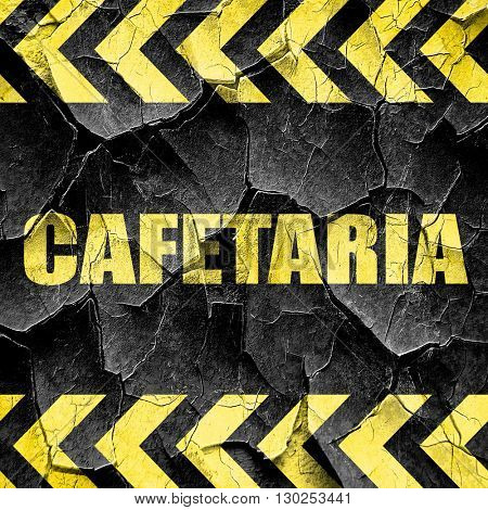 cafetaria sign background, black and yellow rough hazard stripes