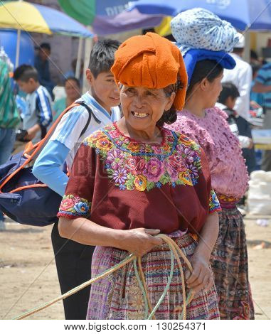 CHICHICASTENANGO GUSTEMALA APRIL 29 2016: Portrait of a Mayan woman. The Mayan people still make up a majority of the population in Guatemala,