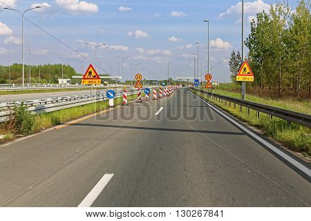Road Works at Dual Carriageway Highway Road