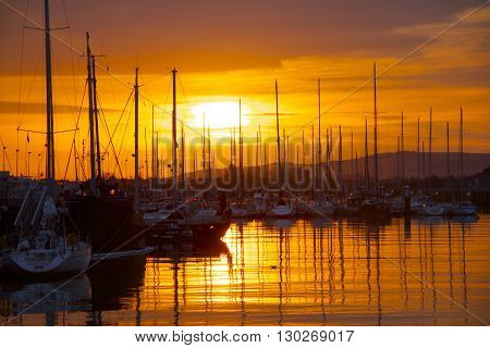 Harbour Reflection At Sunset. Calais, Nord-pas-de-calais, France